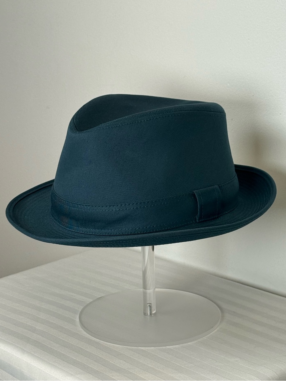 Hermes ‘Edouard’ Cotton Canvas Fedora Hat Made In France Deep Peacock Blue 58cm